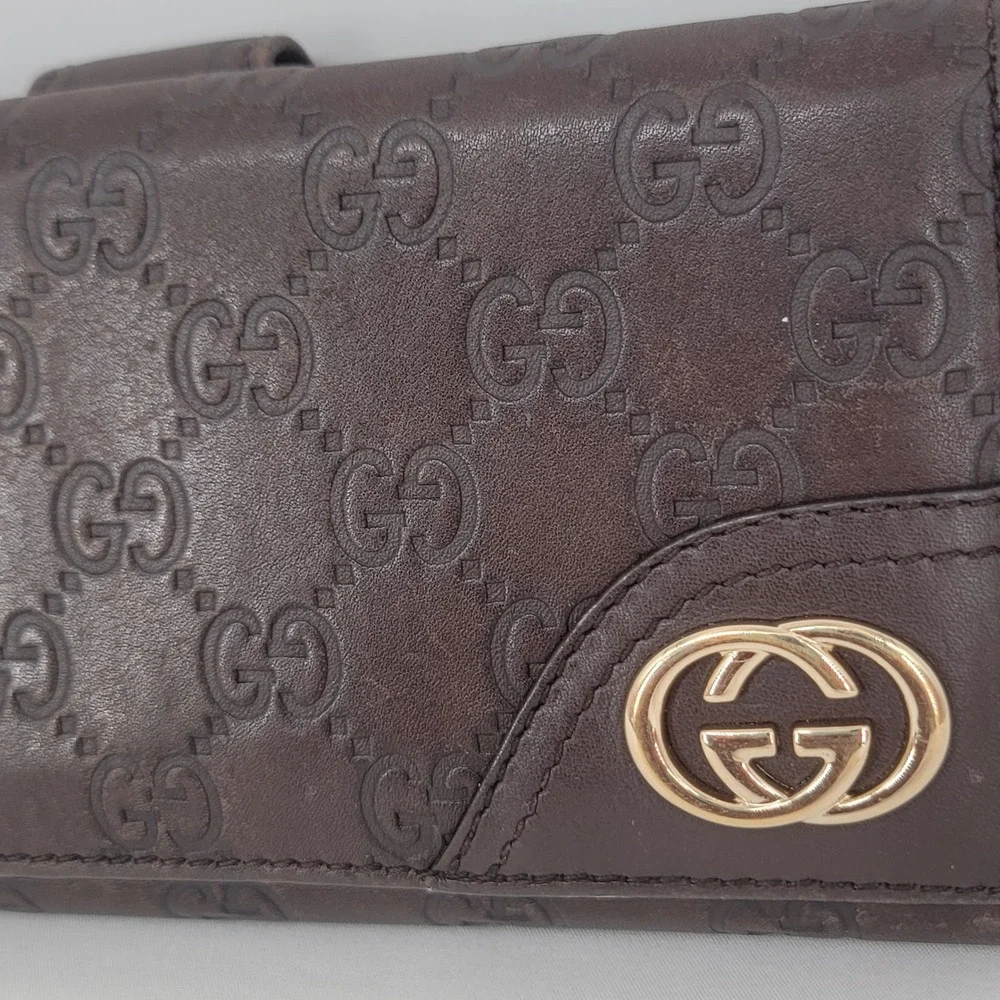 AuthenticGucci Guccissima Leather Long Wallet Brown GG Monogram Gold Logo